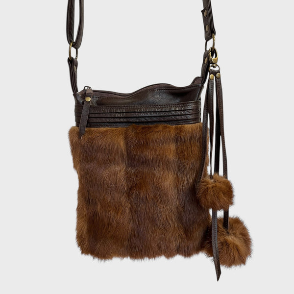 Sacoche en cuir et fourrure recyclé